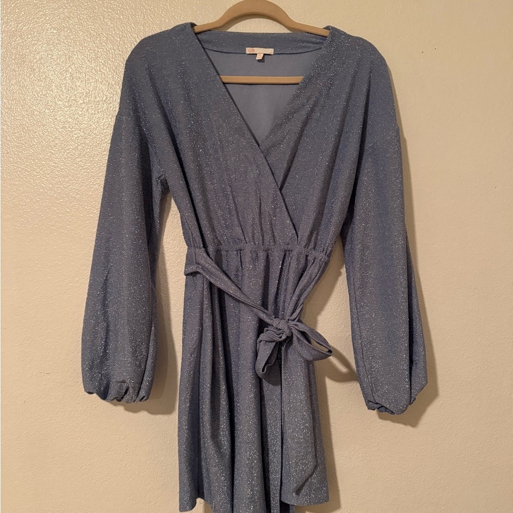 GB long sleeve shiny wrap dress XS